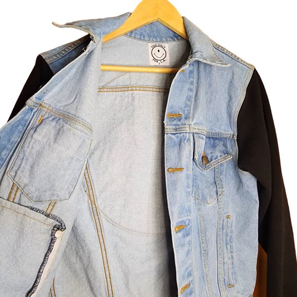 Too Ugly For L.A. Light Blue Denim One-Eyed Smiley Face Trucker Style Jacket - Picture 4 of 6